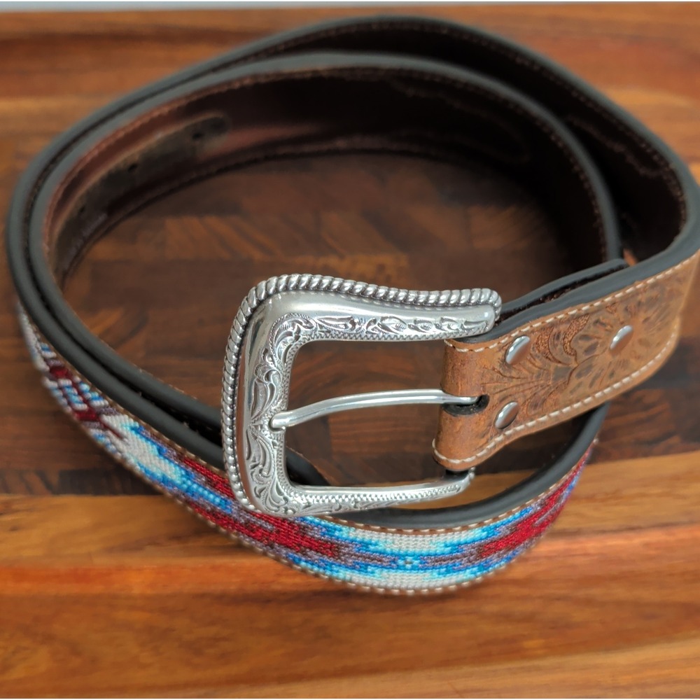 Nocona N210004644 Western Belt Beaded Leather Brown Silver Hardware Mens 36